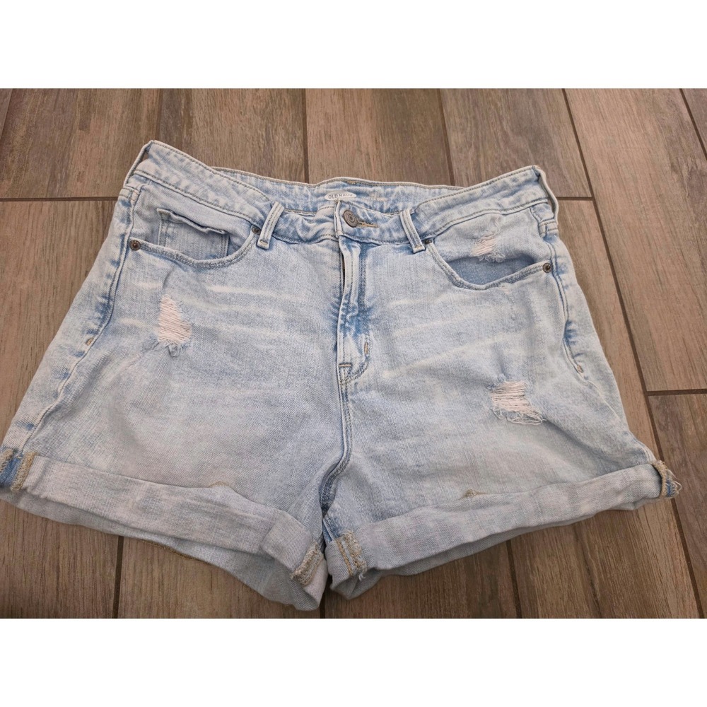 Old Navy High Rise Secret Slim Pockets Distressed Denim Shorts Light Wash sz 12